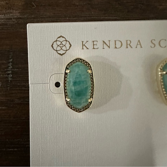 Kendra Scott Ellie 14K Goldplated Stud Earrings Dark Teal Amzonite - Picture 2 of 5